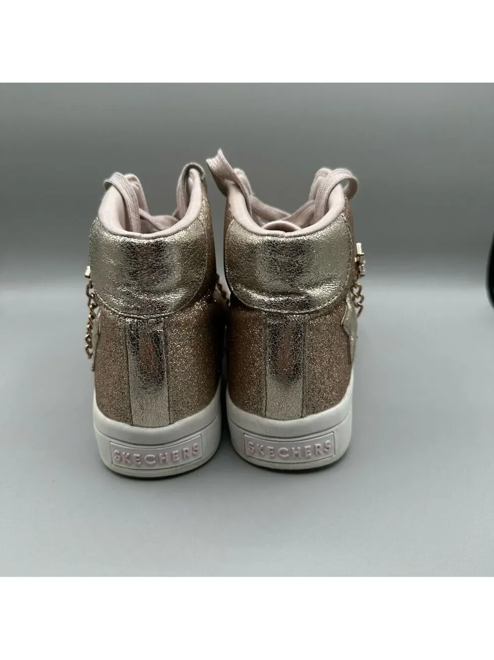 Skechers Girl 4.5 Hi Lite Stellar Shine Sneakers Pink Rose Gold Glitter